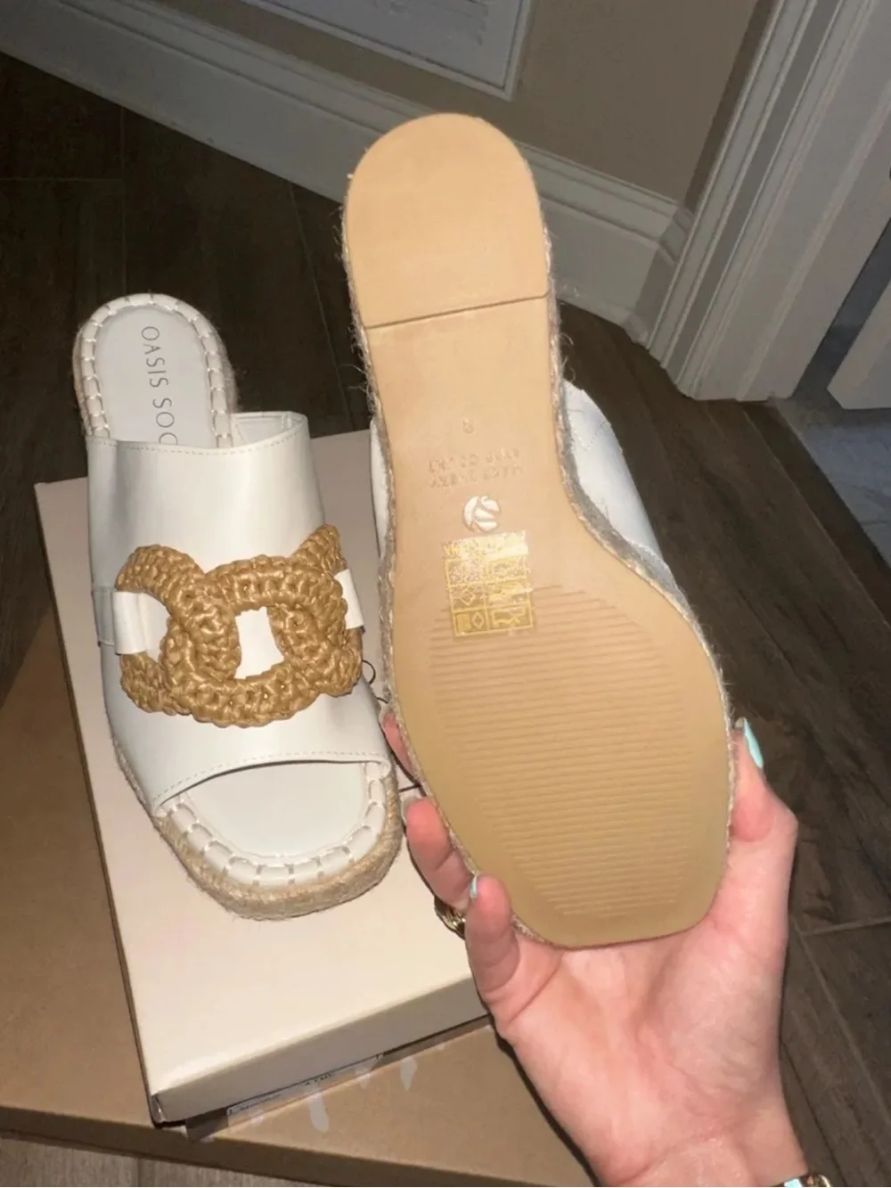 White Espadrille Wedge Slide with Natural Rope Accent